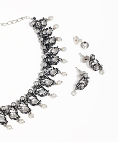 Colorful Stone Peacock Motif Oxidise Necklace Set | Stylika