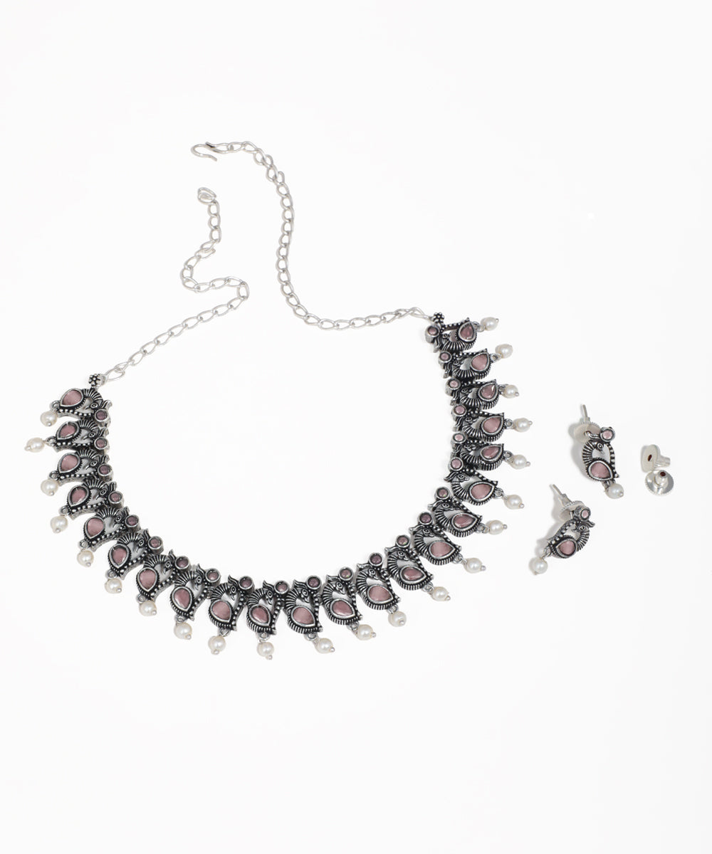Colorful Stone Peacock Motif Oxidise Necklace Set | Stylika