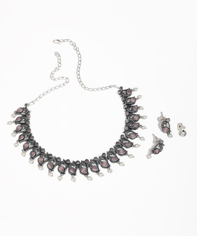 Colorful Stone Peacock Motif Oxidise Necklace Set | Stylika