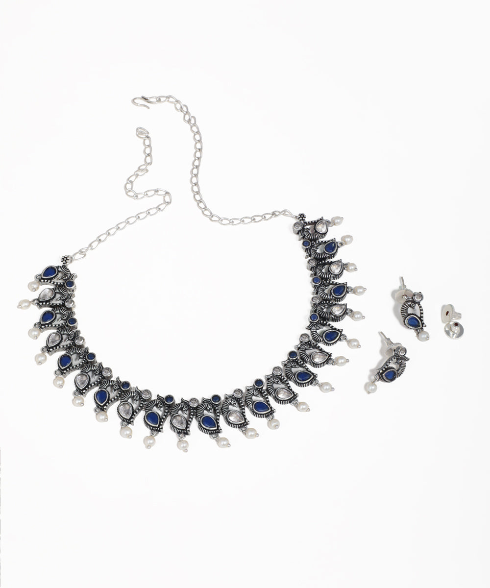 Colorful Stone Peacock Motif Oxidise Necklace Set | Stylika