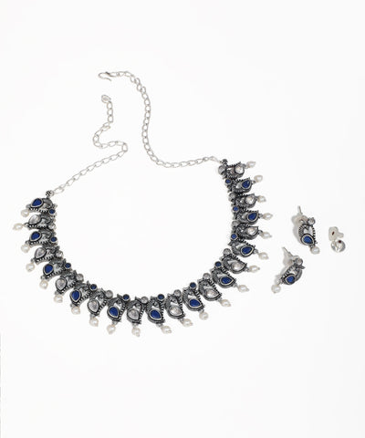 Colorful Stone Peacock Motif Oxidise Necklace Set | Stylika
