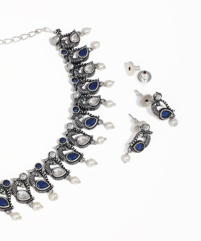 Colorful Stone Peacock Motif Oxidise Necklace Set | Stylika