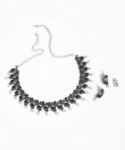 Colorful Stone Peacock Motif Oxidise Necklace Set | Stylika