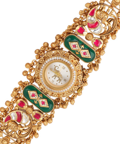 Morni Regal Heritage Bracelet Watch (Green+Ruby) | Stylika 
