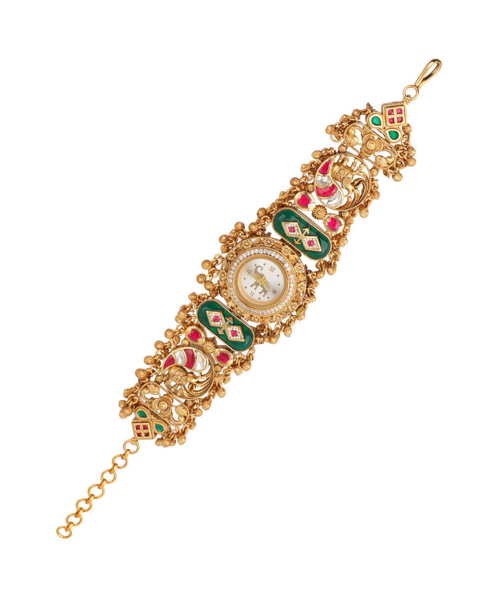 Morni Regal Heritage Bracelet Watch (Green+Ruby) | Stylika 