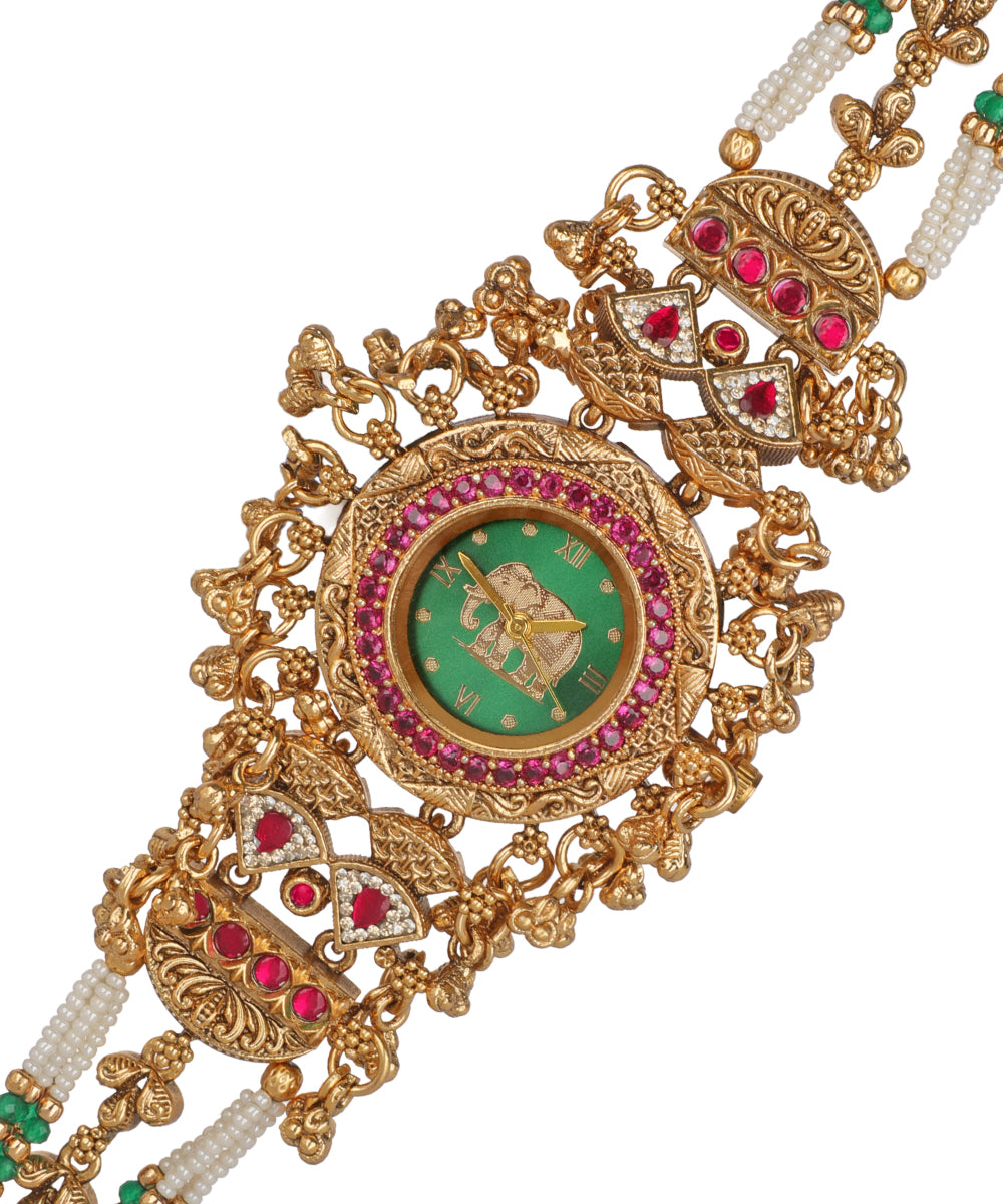 Vaidehi Regal Heritage Bracelet Watch (Green) | Stylika
