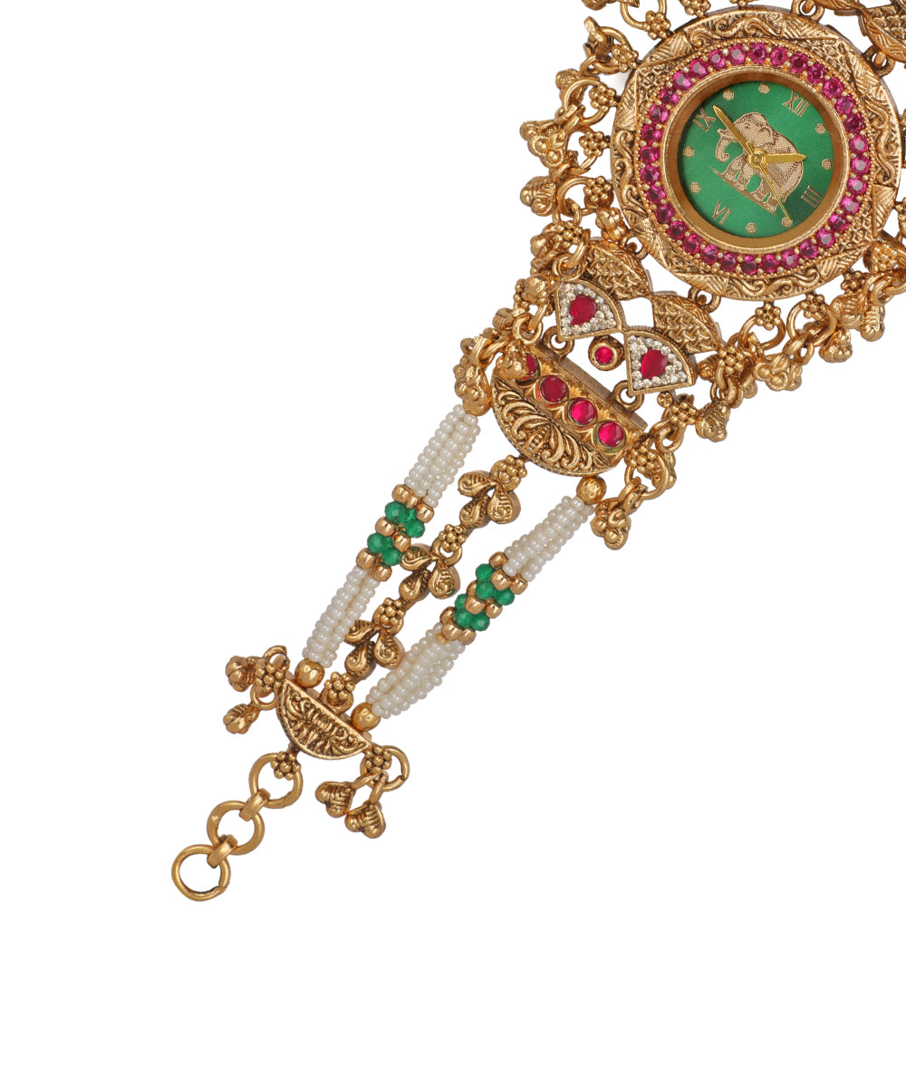 Vaidehi Regal Heritage Bracelet Watch (Green) | Stylika