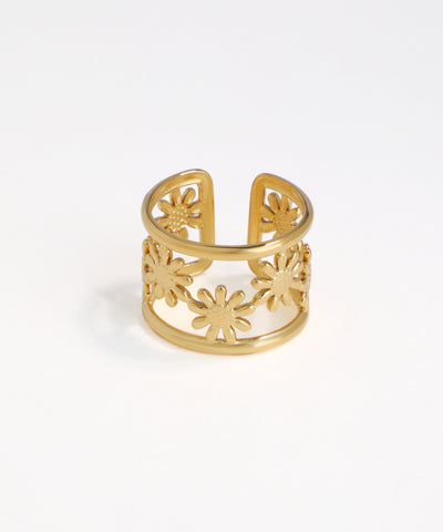 Floral Daisy Motif Statement Ring with Openwork Design | Stylika