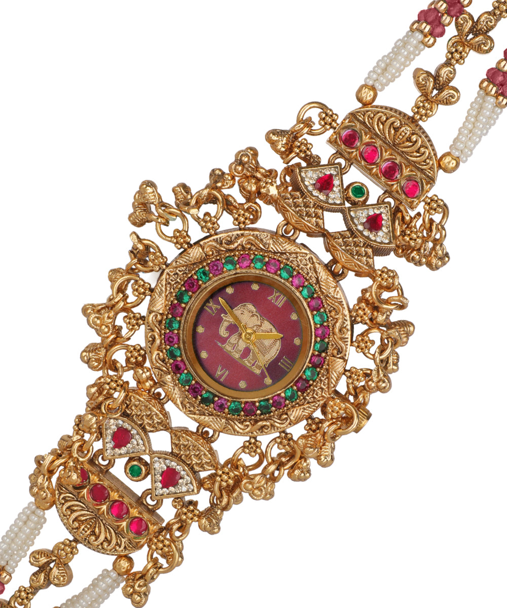 Vaidehi Regal Heritage Bracelet Watch (Ruby+Green) | Stylika