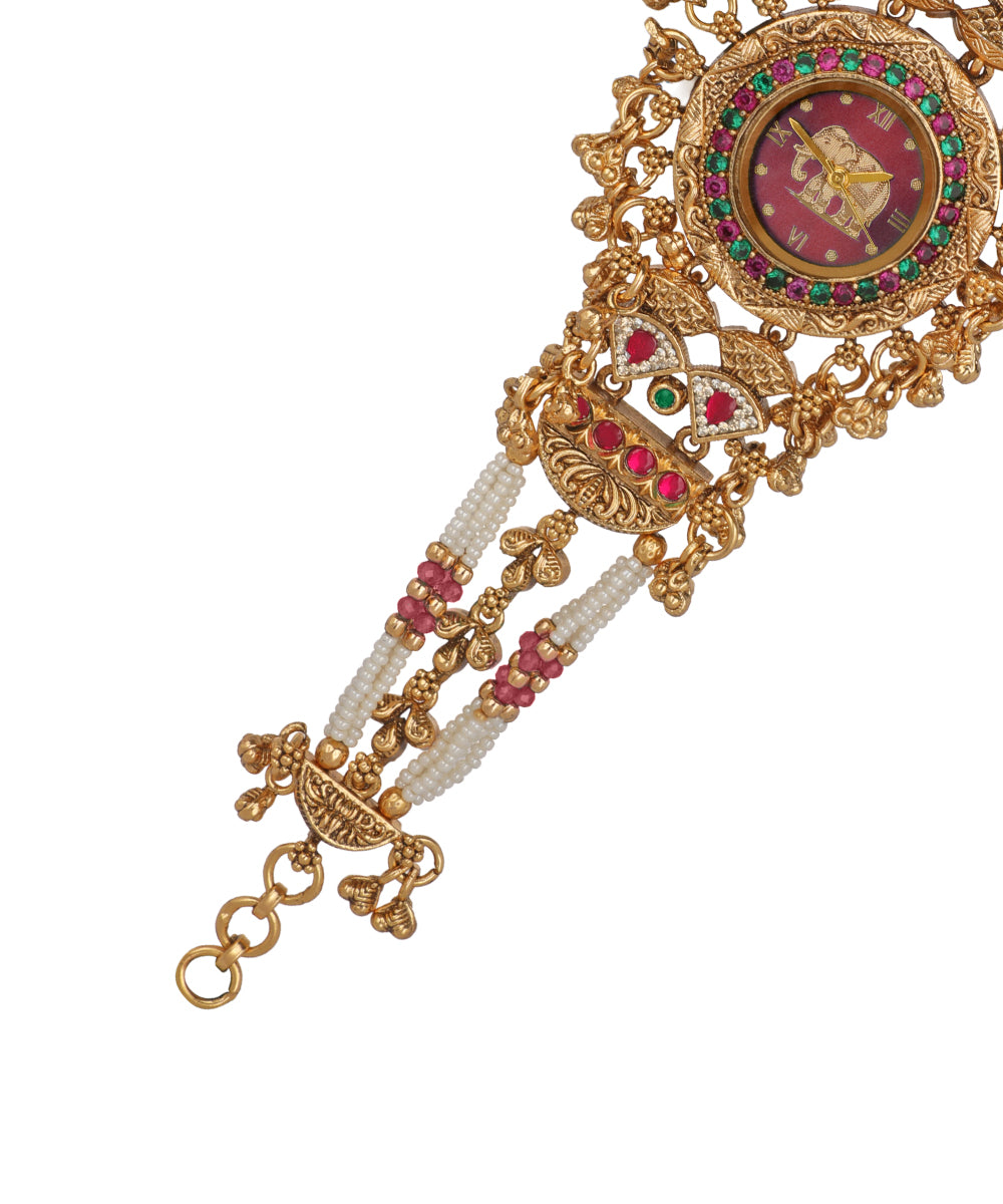 Vaidehi Regal Heritage Bracelet Watch (Ruby+Green) | Stylika