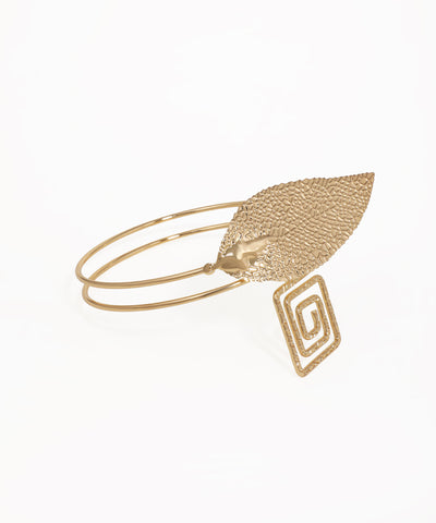 Statement Textured Leaf Geometric Arm Cuff | Stylika