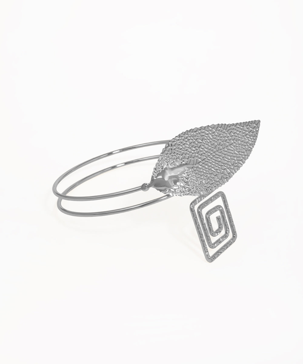 Statement Textured Leaf Geometric Arm Cuff | Stylika