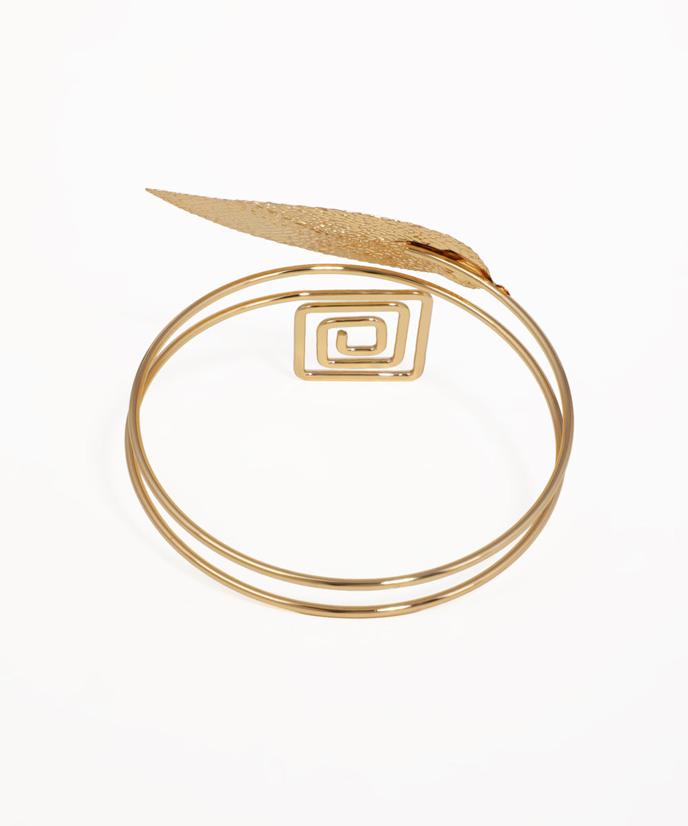Statement Textured Leaf Geometric Arm Cuff | Stylika