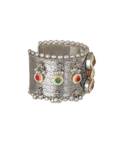 Embellished Oxidised Cuff Bracelet with Dangles | Stylika