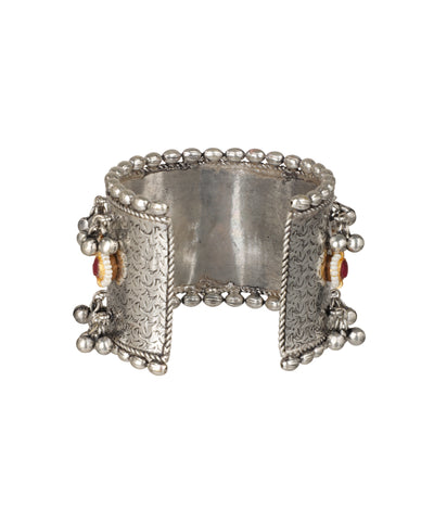 Embellished Oxidised Cuff Bracelet with Dangles | Stylika