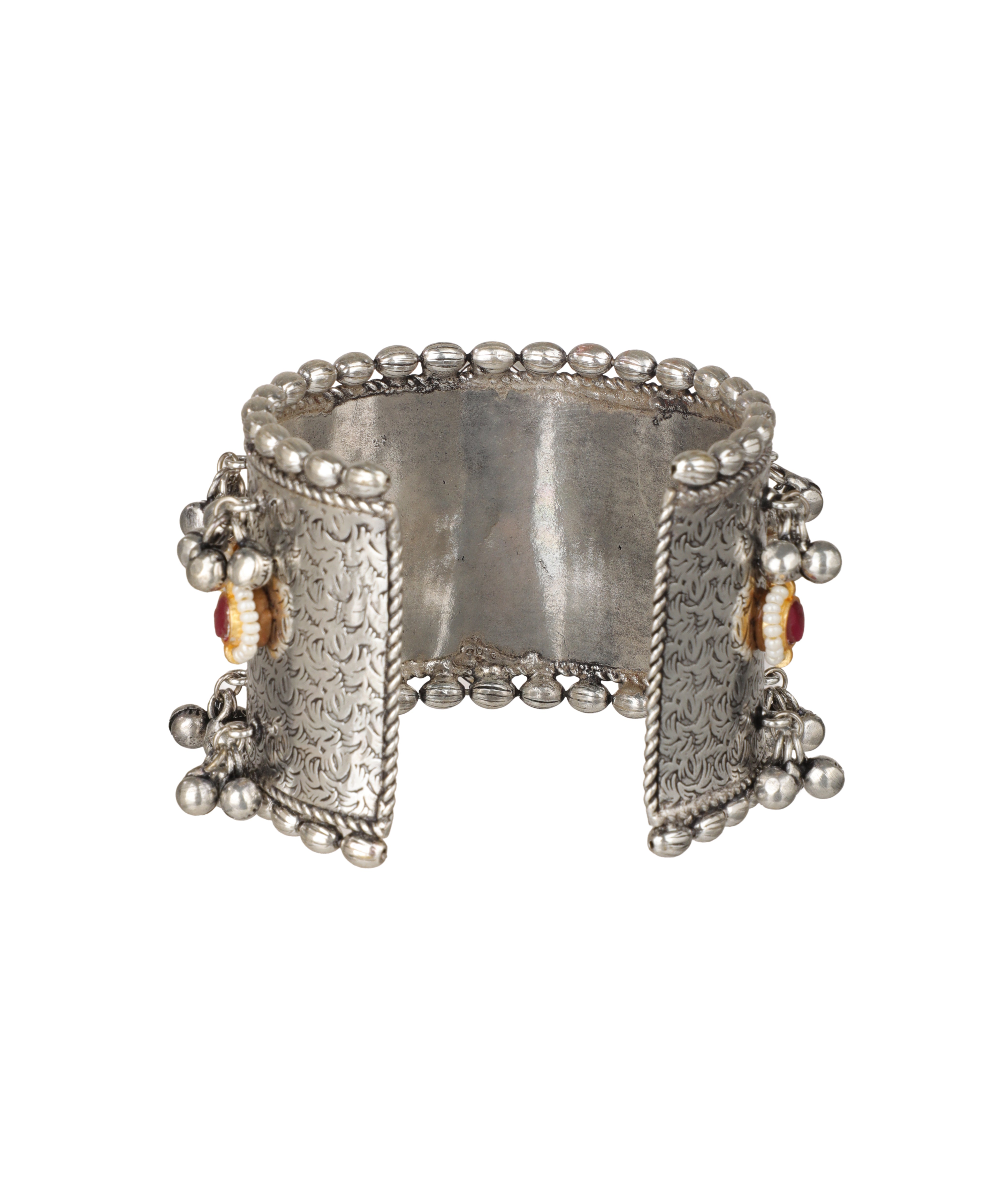 Embellished Oxidised Cuff Bracelet with Dangles | Stylika