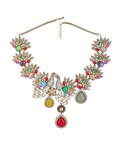 Traditional necklace set featuring an ornate peacock motif