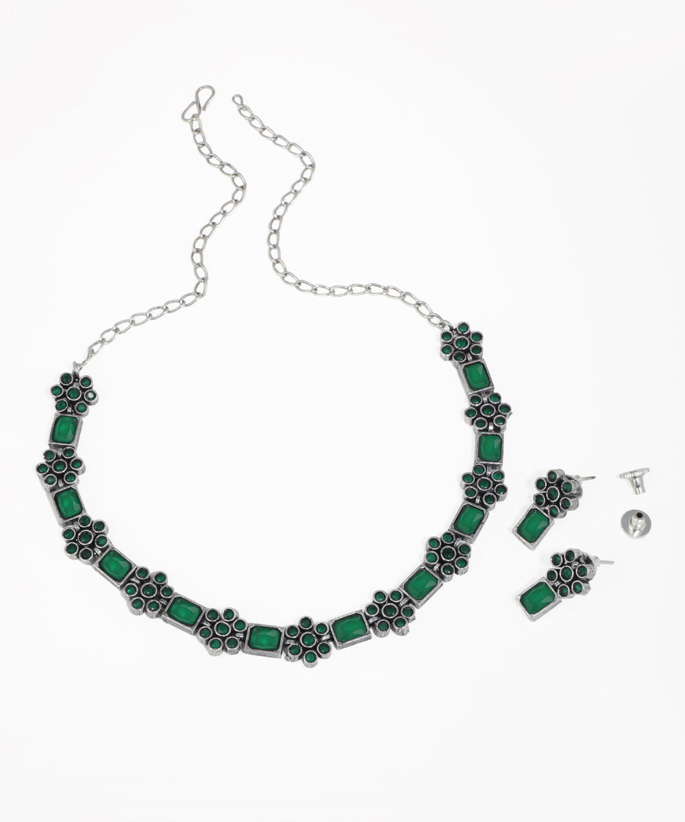 Multicolor stone oxidised necklace and earrings set for women