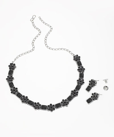 Intricate Floral Stone Oxidise Necklace Set with Earrings | Stylika