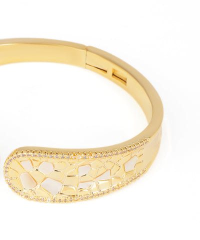 Artistic Open Bangle with Distinct Textured Inlay | Stylika