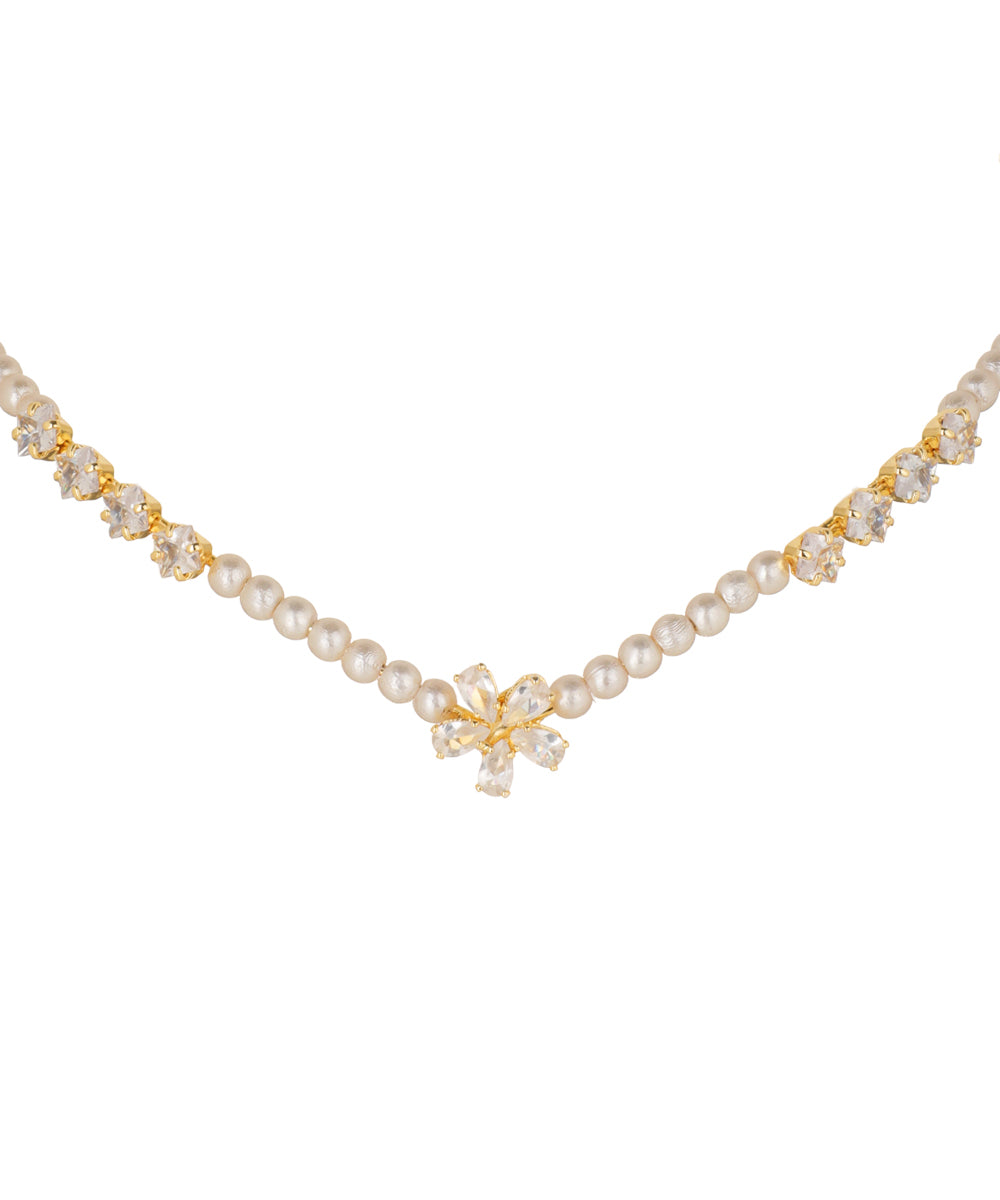 Floral Motif Pearl and Crystal Tiara for Special Occasions | Stylika
