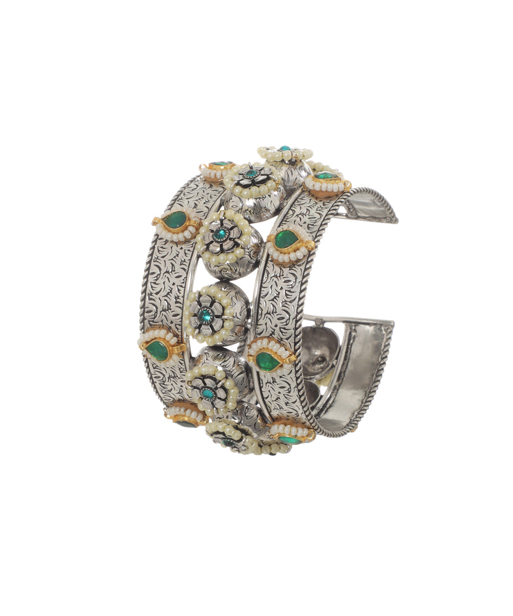Intricate Floral Design Oxidised Cuff Bracelet | Stylika