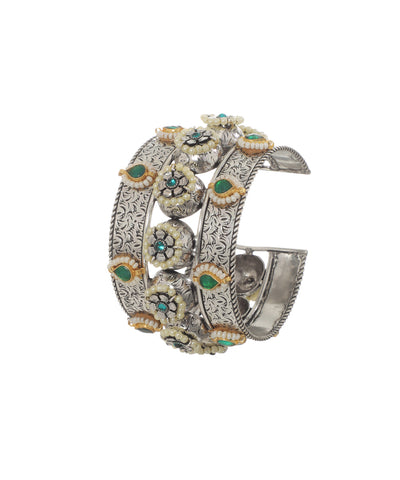 Intricate Floral Design Oxidised Cuff Bracelet | Stylika