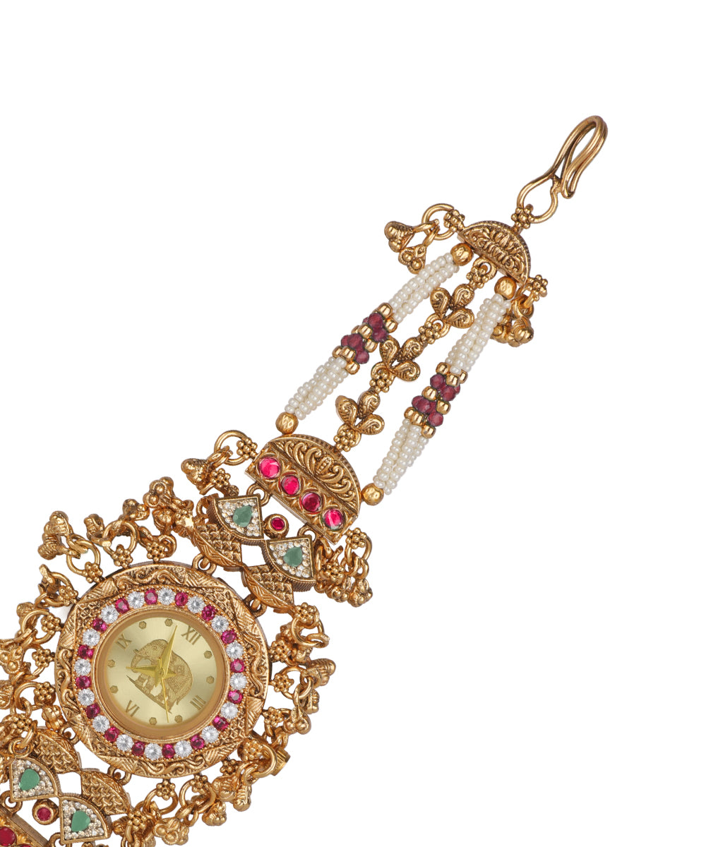 Heritage Bracelet Watch with decorative stone and faux pearl
