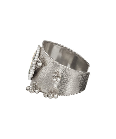 Intricate Floral Oxidised Cuff Bracelet with Ghungroos | Stylika