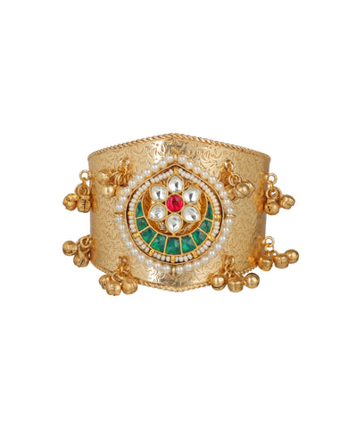 Grand Kundan Style Floral Oxidised Cuff Bracelet | Stylika