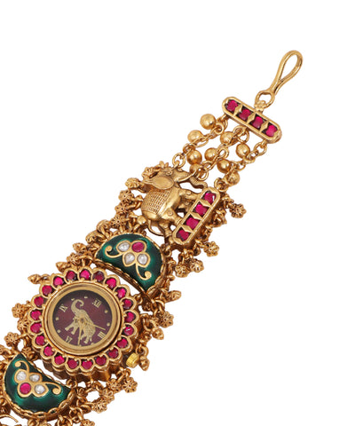 Bracelet watch featuring enamel-style panels and stones