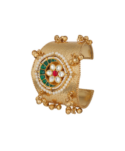 Grand Kundan Style Floral Oxidised Cuff Bracelet | Stylika