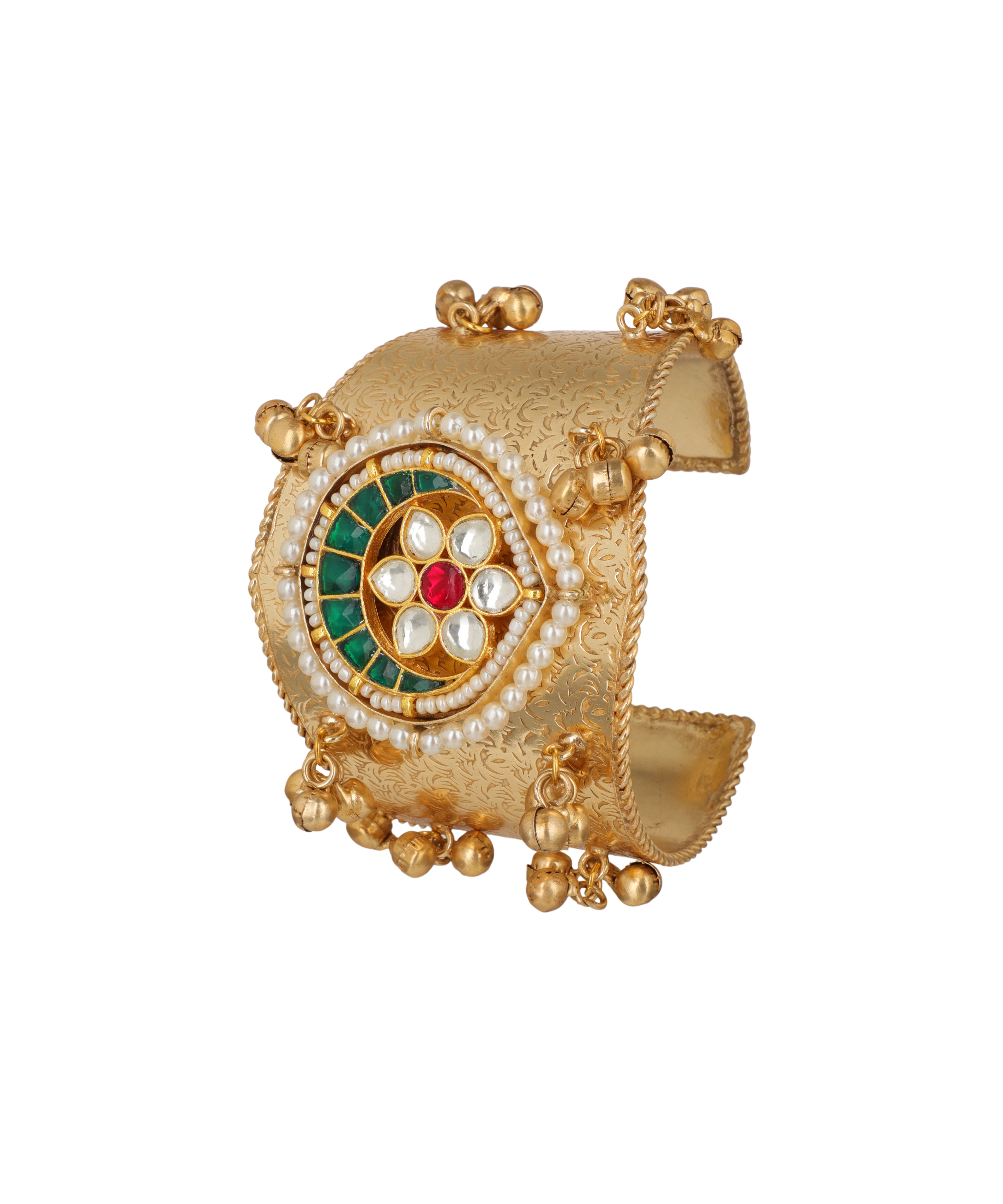 Grand Kundan Style Floral Oxidised Cuff Bracelet | Stylika