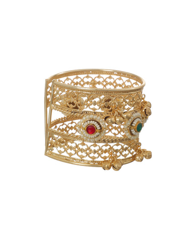 Traditional Oxidised Filigree Cuff Bracelet with Ghungroos | Stylika
