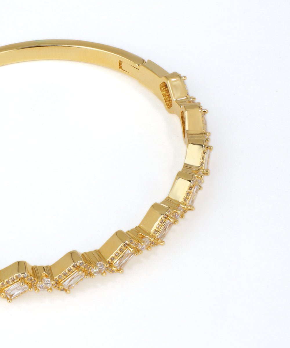 Contemporary Half-Embellished Linear Sparkle Bangle | Stylika