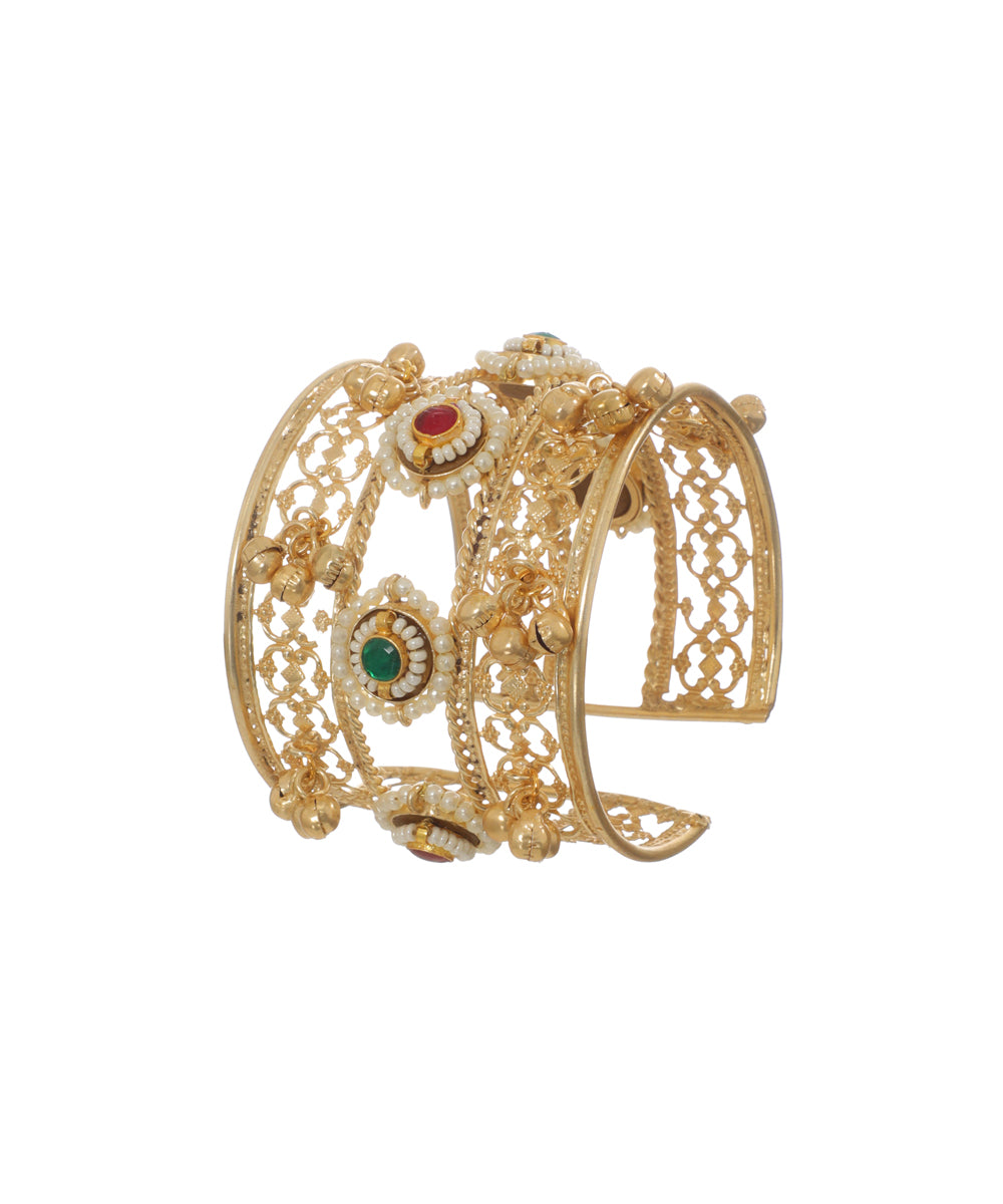 Traditional Oxidised Filigree Cuff Bracelet with Ghungroos | Stylika
