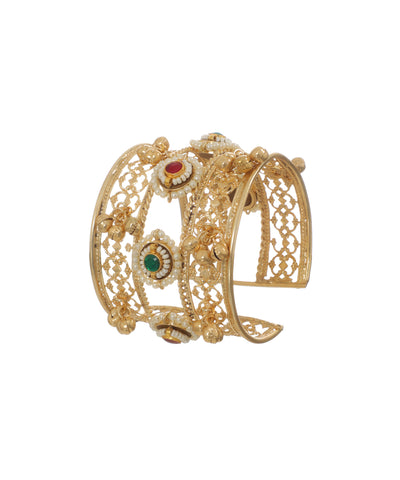 Traditional Oxidised Filigree Cuff Bracelet with Ghungroos | Stylika