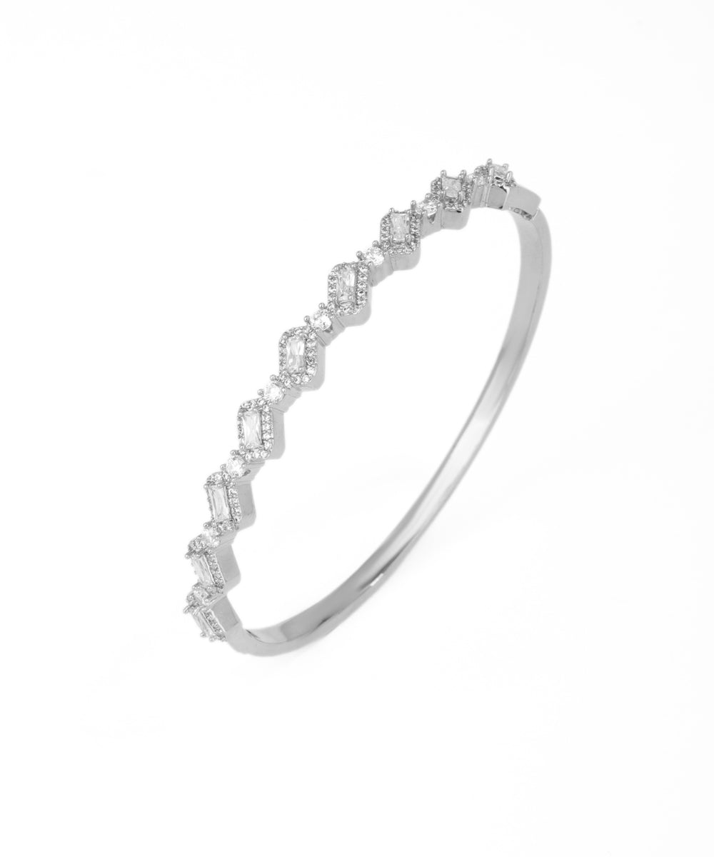 Contemporary Half-Embellished Linear Sparkle Bangle | Stylika