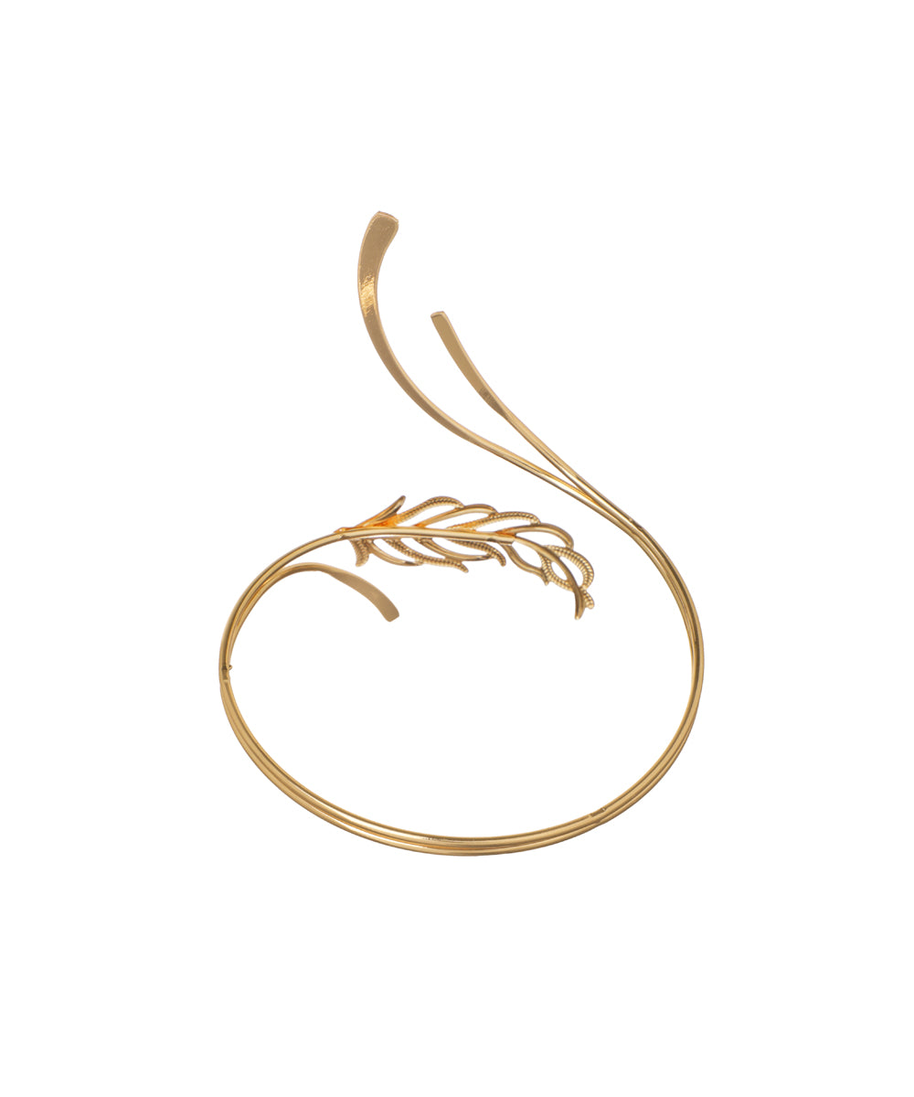 Modern Open Arm Cuff with Intricate Leaf Design | Stylika