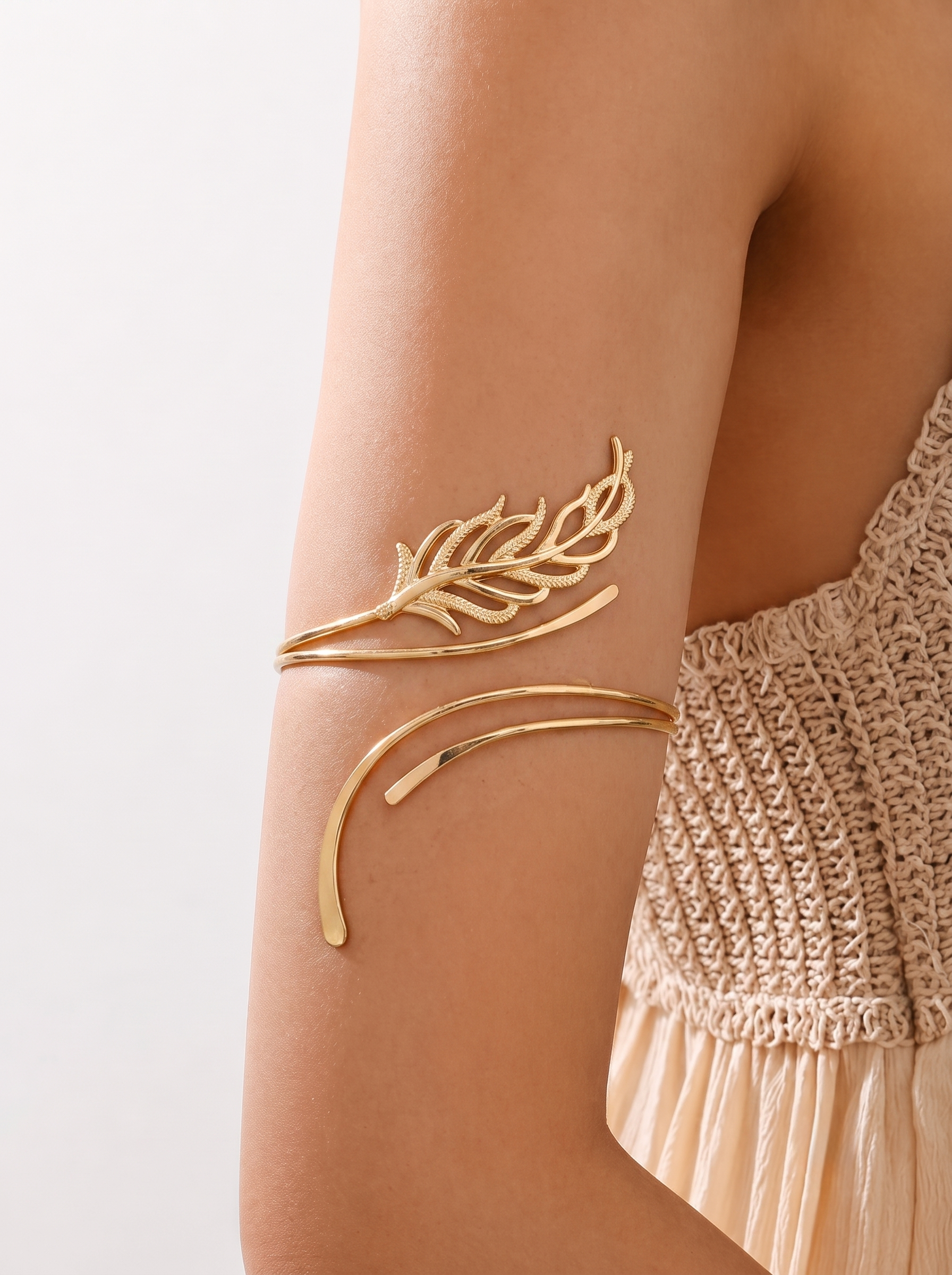 Modern Open Arm Cuff with Intricate Leaf Design | Stylika