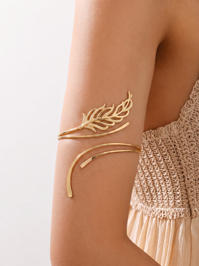 Modern Open Arm Cuff with Intricate Leaf Design | Stylika