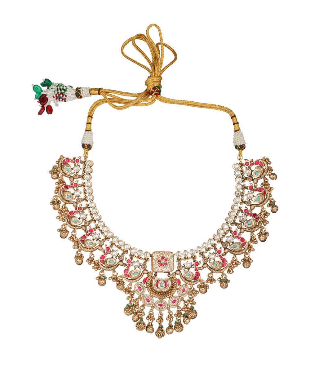 Traditional necklace set with ornate peacock motif