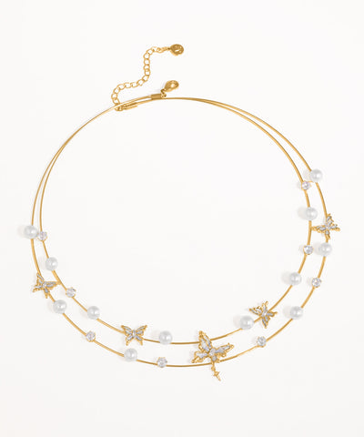 Butterfly & Pearl Double Strand Necklace | Stylika