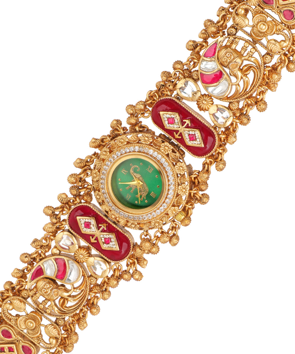 Ornate heritage bracelet watch with a wide band structure