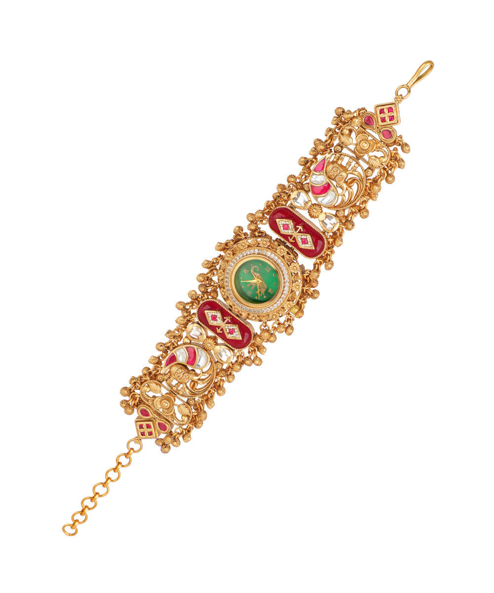 Heritage bracelet watch featuring intricate peacock motifs