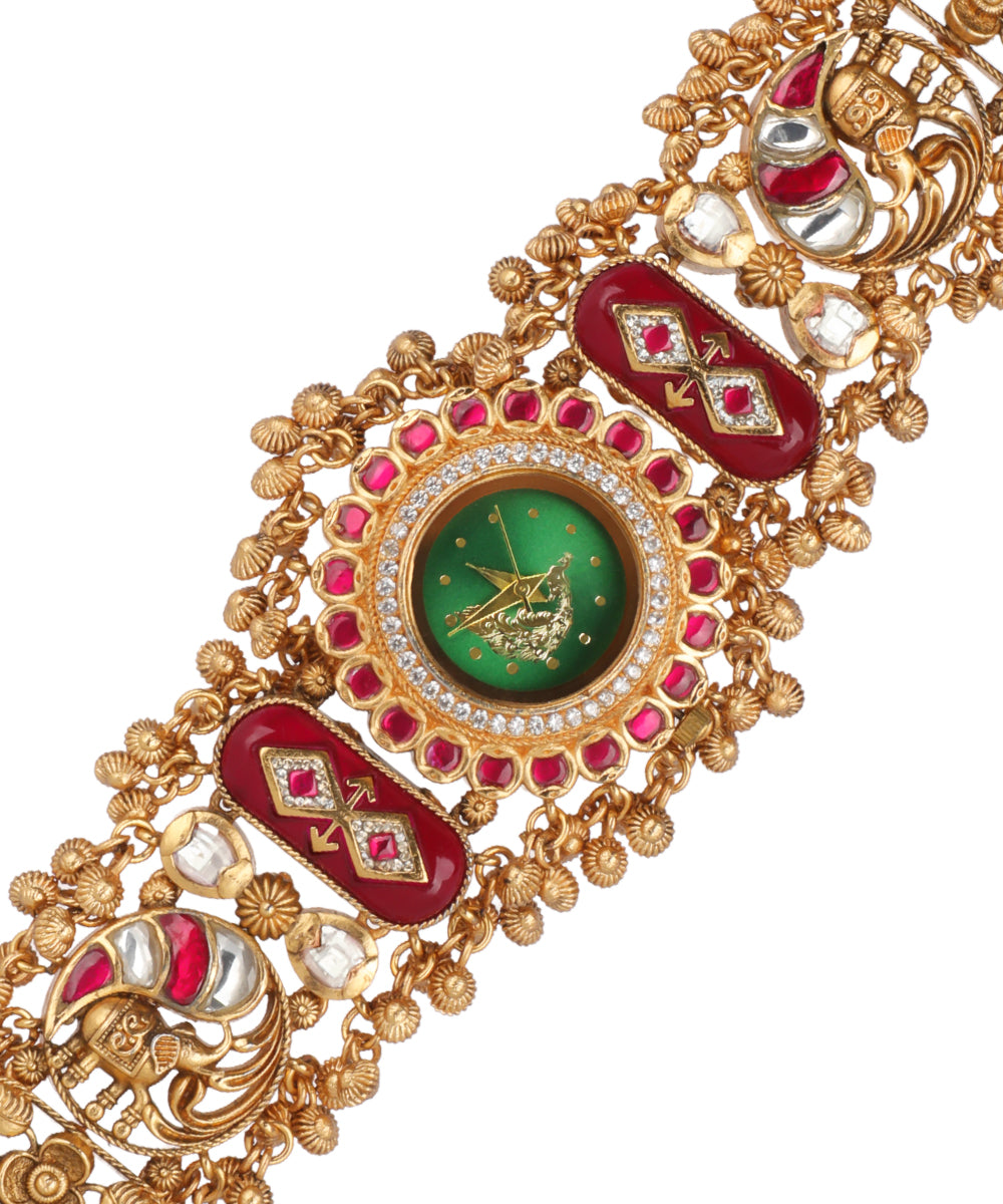Ornate heritage bracelet watch with a wide link silhouette