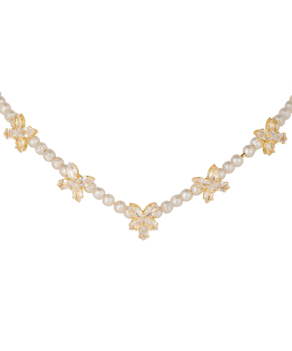 Floral Motif Tiara with Faux Pearl and Crystal Details | Stylika