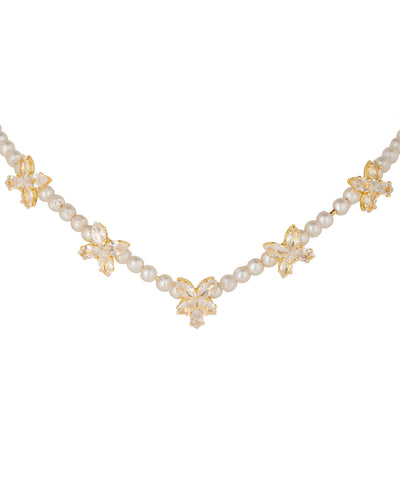 Floral Motif Tiara with Faux Pearl and Crystal Details | Stylika