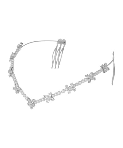 Floral Motif Tiara with Faux Pearl and Crystal Details | Stylika
