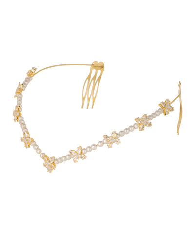 Floral Motif Tiara with Faux Pearl and Crystal Details | Stylika